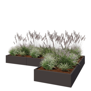 Jardinière en acier - Forme en L - 300 x 200 x 30 cm - RAL7016 mat (gris anthracite) - Sanc plaque de fond