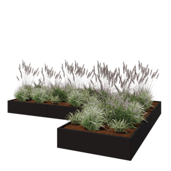 Jardinière en acier - Forme en L - 360 x 240 x 30 cm - RAL9005 mat (noir) - Avec plaque de fond