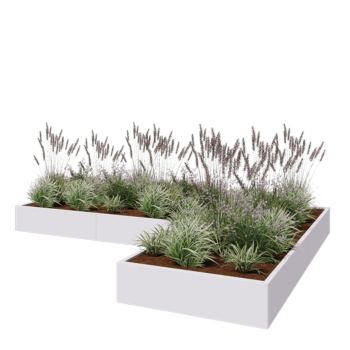 Jardinière en acier - Forme en L - 360 x 240 x 30 cm - RAL9010 mat (blanc) - Avec plaque de fond