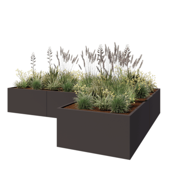 Jardinière en acier - Forme en L - 360 x 240 x 60 cm - RAL7016 mat (gris anthracite) - Sanc plaque de fond