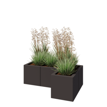 Jardinière en acier - Forme en L - 90 x 60 x 30 cm - RAL7016 mat (gris anthracite) - Avec plaque de fond