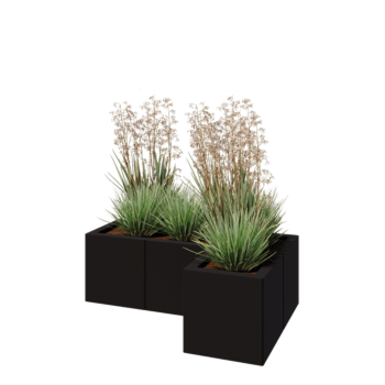 Jardinière en acier - Forme en L - 90 x 60 x 30 cm - RAL9005 mat (noir) - Sanc plaque de fond