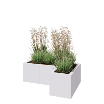 Jardinière en acier - Forme en L - 90 x 60 x 30 cm - RAL9010 mat (blanc) - Sanc plaque de fond