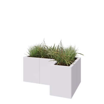Jardinière en acier - Forme en L - 90 x 60 x 40 cm - RAL9010 mat (blanc) - Avec plaque de fond