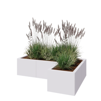 Jardinière en acier - Forme en L - 120 x 80 x 30 cm - RAL9010 mat (blanc) - Avec plaque de fond