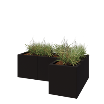 Jardinière en acier - Forme en L - 120 x 80 x 40 cm - RAL9005 mat (noir) - Avec plaque de fond
