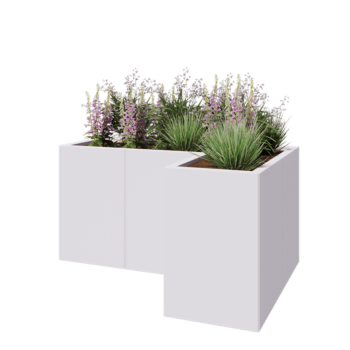 Jardinière en acier - Forme en L - 120 x 80 x 60 cm - RAL9010 mat (blanc) - Sanc plaque de fond