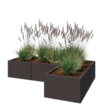 Jardinière en acier - Forme en L - 150 x 100 x 30 cm - RAL7016 mat (gris anthracite) - Avec plaque de fond