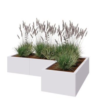 Jardinière en acier - Forme en L - 150 x 100 x 30 cm - RAL9010 mat (blanc) - Sanc plaque de fond