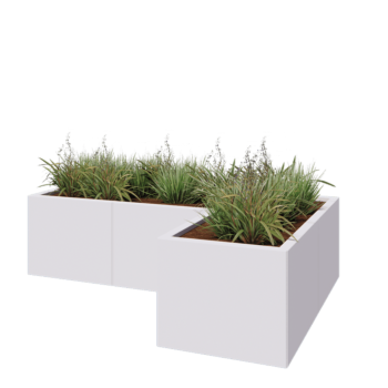 Jardinière en acier - Forme en L - 150 x 100 x 40 cm - RAL9010 mat (blanc) - Sanc plaque de fond