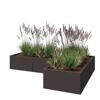 Jardinière en acier - Forme en L - 180 x 120 x 30 cm - RAL7016 mat (gris anthracite) - Sanc plaque de fond