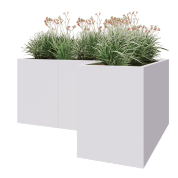 Jardinière en acier - Forme en L - 180 x 120 x 80 cm - RAL9010 mat (blanc) - Avec plaque de fond