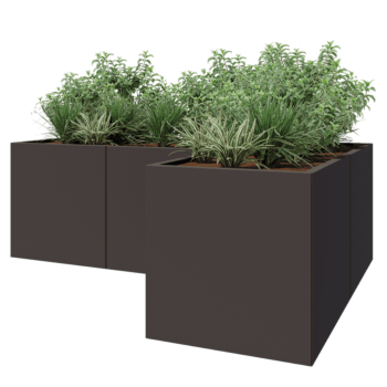 Jardinière en acier - Forme en L - 210 x 140 x 70 cm - RAL7016 mat (gris anthracite) - Avec plaque de fond