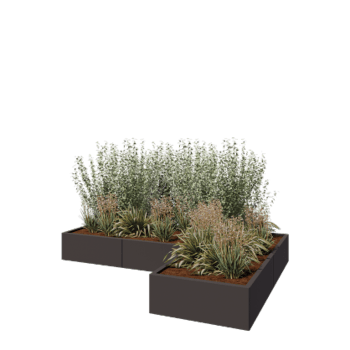 Jardinière en acier - Forme en L - 240 x 160 x 30 cm - RAL7016 mat (gris anthracite) - Avec plaque de fond