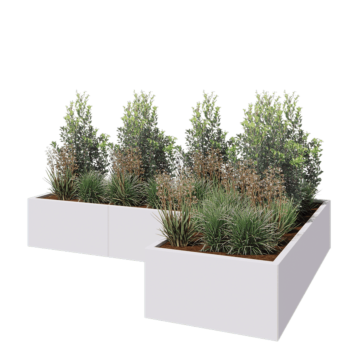 Jardinière en acier - Forme en L - 240 x 160 x 40 cm - RAL9010 mat (blanc) - Sanc plaque de fond