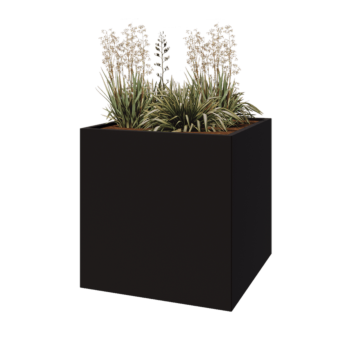 Jardinière en acier - Carré - 100 x 100 x 100 cm - RAL9005 mat (noir) - Sanc plaque de fond