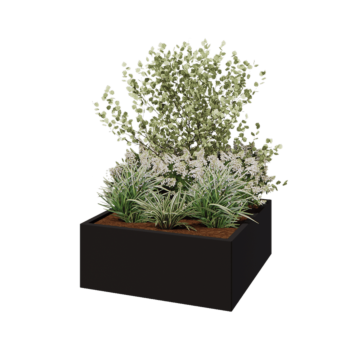 Jardinière en acier - Carré - 100 x 100 x 40 cm - RAL9005 mat (noir) - Sanc plaque de fond