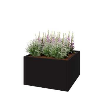 Jardinière en acier - Carré - 100 x 100 x 60 cm - RAL9005 mat (noir) - Avec plaque de fond