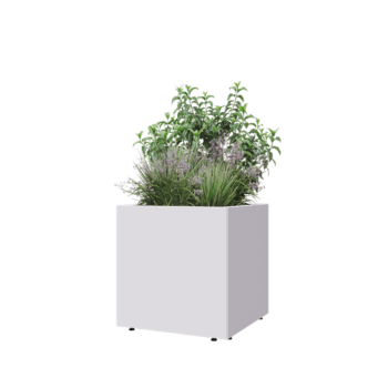 Jardinière en acier - Carré - 60 x 60 x 60 cm - RAL9010 mat (blanc) - Avec plaque de fond - Avec pieds