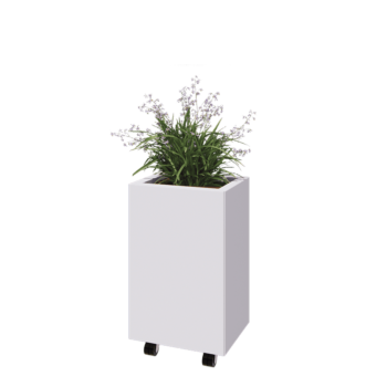 Jardinière en acier - Rectangle - 40 x 30 x 60 cm - RAL9010 mat (blanc) - Avec plaque de fond - Avec roulettes