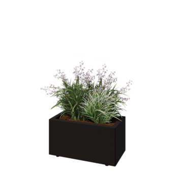 Jardinière en acier - Rectangle - 60 x 30 x 30 cm - RAL9005 mat (noir) - Avec plaque de fond - Avec pieds