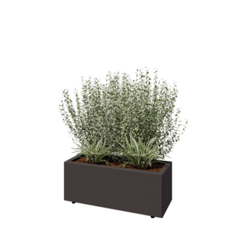 Jardinière en acier - Rectangle - 80 x 30 x 30 cm - RAL7016 mat (gris anthracite) - Avec plaque de fond - Avec pieds