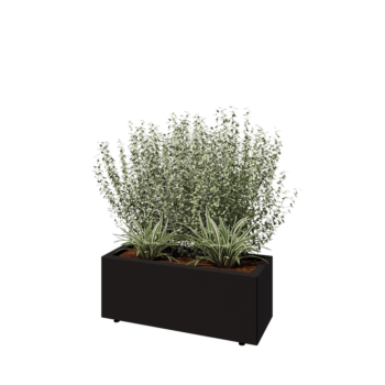 Jardinière en acier - Rectangle - 80 x 30 x 30 cm - RAL9005 mat (noir) - Avec plaque de fond - Avec pieds