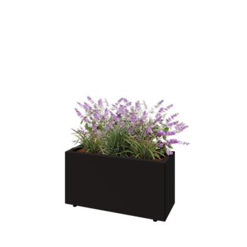 Jardinière en acier - Rectangle - 80 x 30 x 40 cm - RAL9005 mat (noir) - Avec plaque de fond - Avec pieds