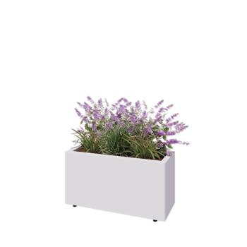 Jardinière en acier - Rectangle - 80 x 30 x 40 cm - RAL9010 mat (blanc) - Avec plaque de fond - Avec pieds