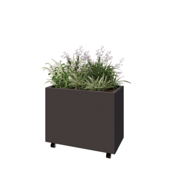 Jardinière en acier - Rectangle - 80 x 40 x 60 cm - Autre couleur RAL - Avec plaque de fond - Avec roulettes