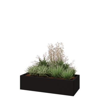 Jardinière en acier - Rectangle - 120 x 50 x 30 cm - RAL9005 mat (noir) - Sanc plaque de fond