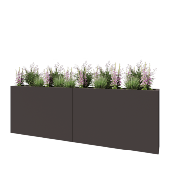 Jardinière XXL en acier - Rectangle - 240 x 30 x 80 cm - RAL7016 mat (gris anthracite) - Sanc plaque de fond