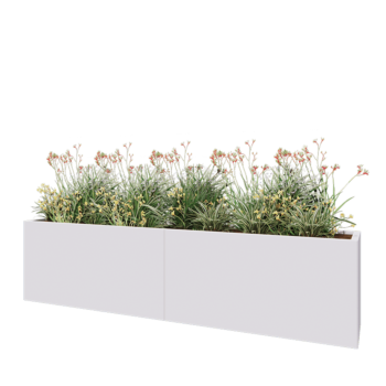 Jardinière XXL en acier - Rectangle - 240 x 40 x 60 cm - RAL9010 mat (blanc) - Avec plaque de fond