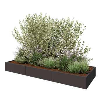 Jardinière XXL en acier - Rectangle - 300 x 100 x 30 cm - RAL7016 mat (gris anthracite) - Sanc plaque de fond