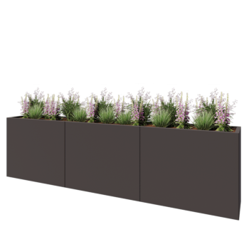 Jardinière XXL en acier - Rectangle - 300 x 40 x 80 cm - RAL7016 mat (gris anthracite) - Avec plaque de fond