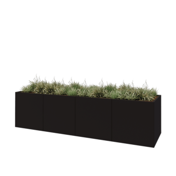Jardinière XXL en acier - Rectangle - 400 x 100 x 100 cm - RAL9005 mat (noir) - Avec plaque de fond