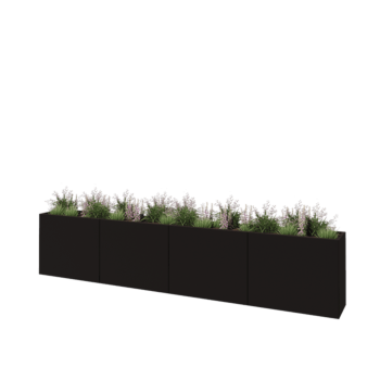 Jardinière XXL en acier - Rectangle - 400 x 40 x 80 cm - RAL9005 mat (noir) - Sanc plaque de fond