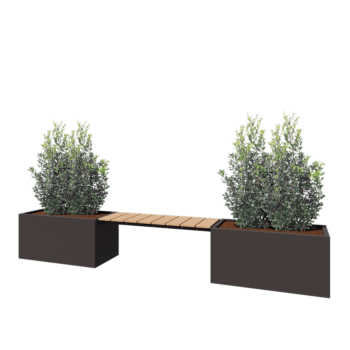 Jardinière en acier - Rectangle - 321,2 x 50 x 50 cm - RAL7016 mat (gris anthracite) - Avec plaque de fond - Avec banc 