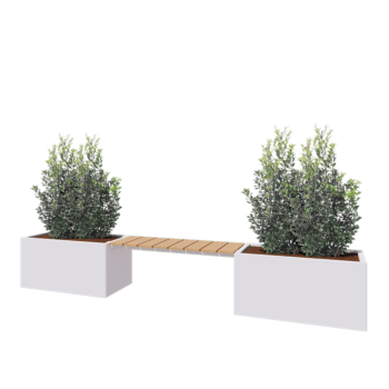 Jardinière en acier - Rectangle - 321,2 x 50 x 50 cm - RAL9010 mat (blanc) - Sanc plaque de fond - Avec banc 