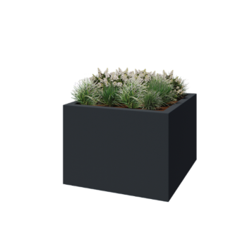 Jardinière en polyester - Carré - 140 x 140 x 100 cm - RAL7021 mat (gris noir) - Avec fond