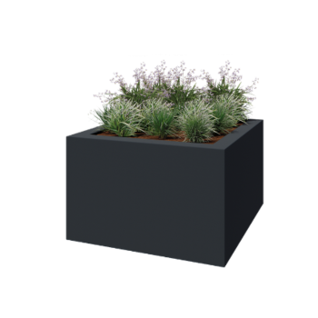 Jardinière en polyester - Carré - 160 x 160 x 100 cm - RAL7021 mat (gris noir) - Avec fond