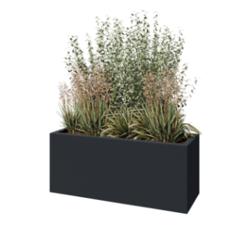 Jardinière en polyester - Rectangle - 120 x 40 x 50 cm - RAL7021 mat (gris noir) - Avec fond