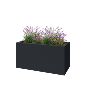 Jardinière en polyester - Rectangle - 120 x 50 x 60 cm - RAL7021 mat (gris noir) - Avec fond