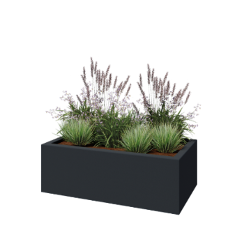 Jardinière en polyester - Rectangle - 120 x 60 x 40 cm - RAL7021 mat (gris noir) - Avec fond
