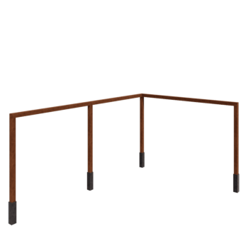 Pergola en acier Corten - Angle - 600 x 412 x 242 cm - Avec plot béton