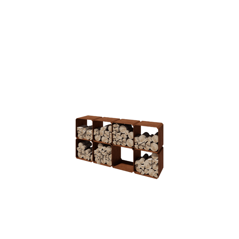 Range-bûches en acier Corten - Colorado 8 pièces - 40 x 40 x 40 cm