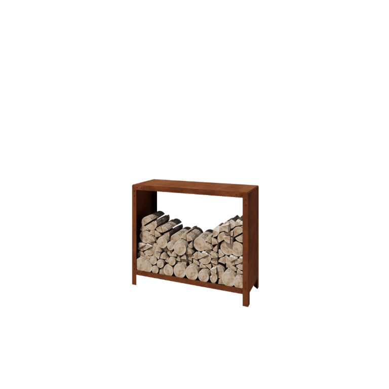 Range-bûches en acier Corten - Indiana - 120 x 40 x 100 cm