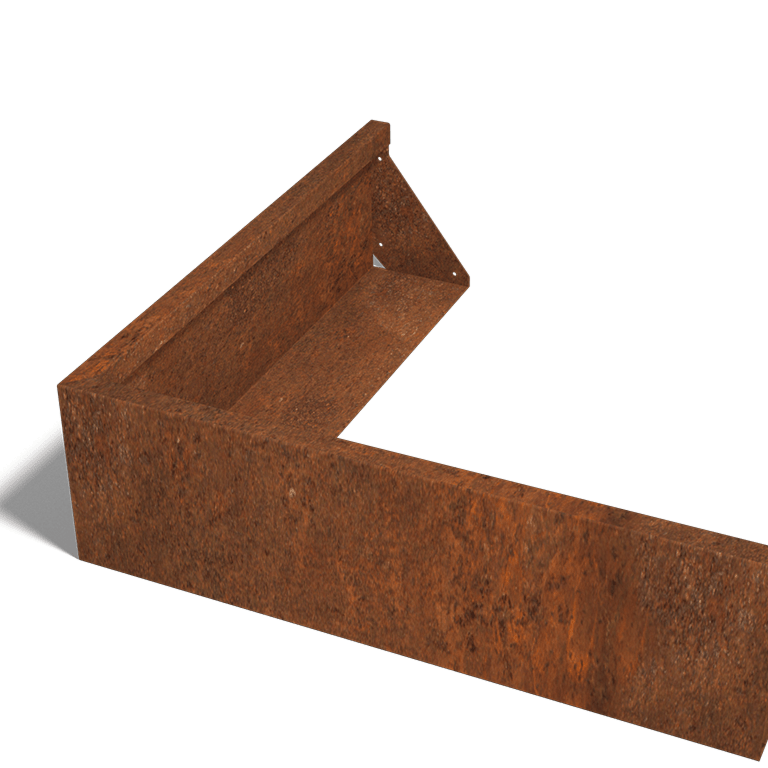 Mur de soutènement d'angle extérieur en acier Corten 100 x 100 cm (hauteur 30 cm)