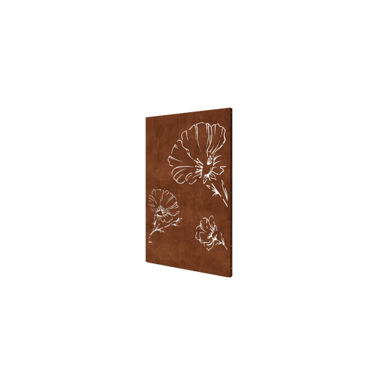 Panneau décoratif en acier Corten - Coquelicot - 120 x 6 x 190 cm