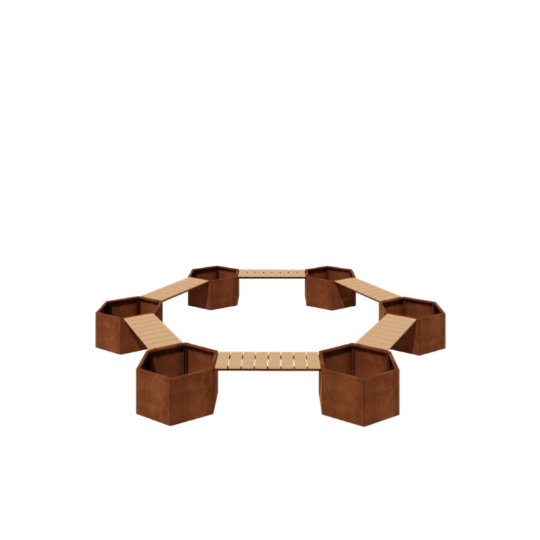 Jardinière en acier Corten avec banc Installation de feu de camp Vegas